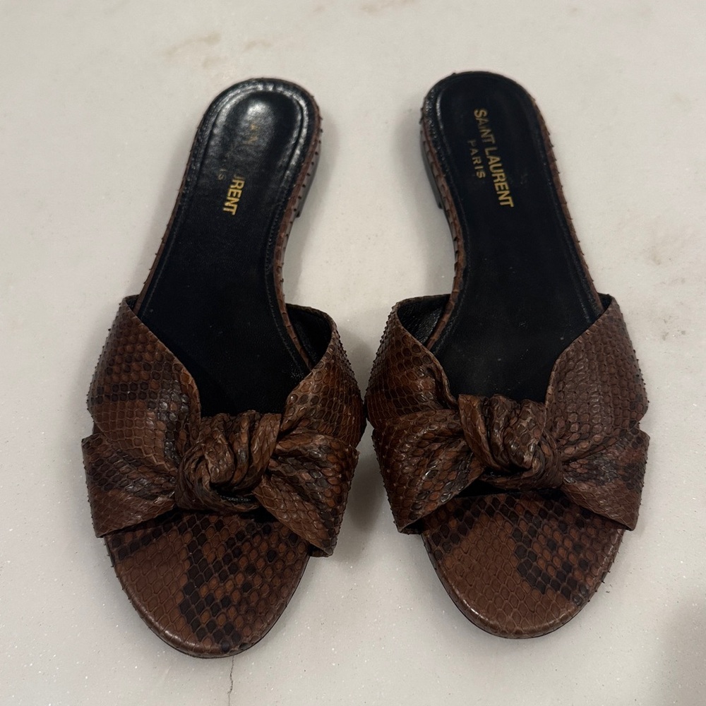Authentic Yves Saint Laurent Bianca Knot Slides Python  Size 38.5